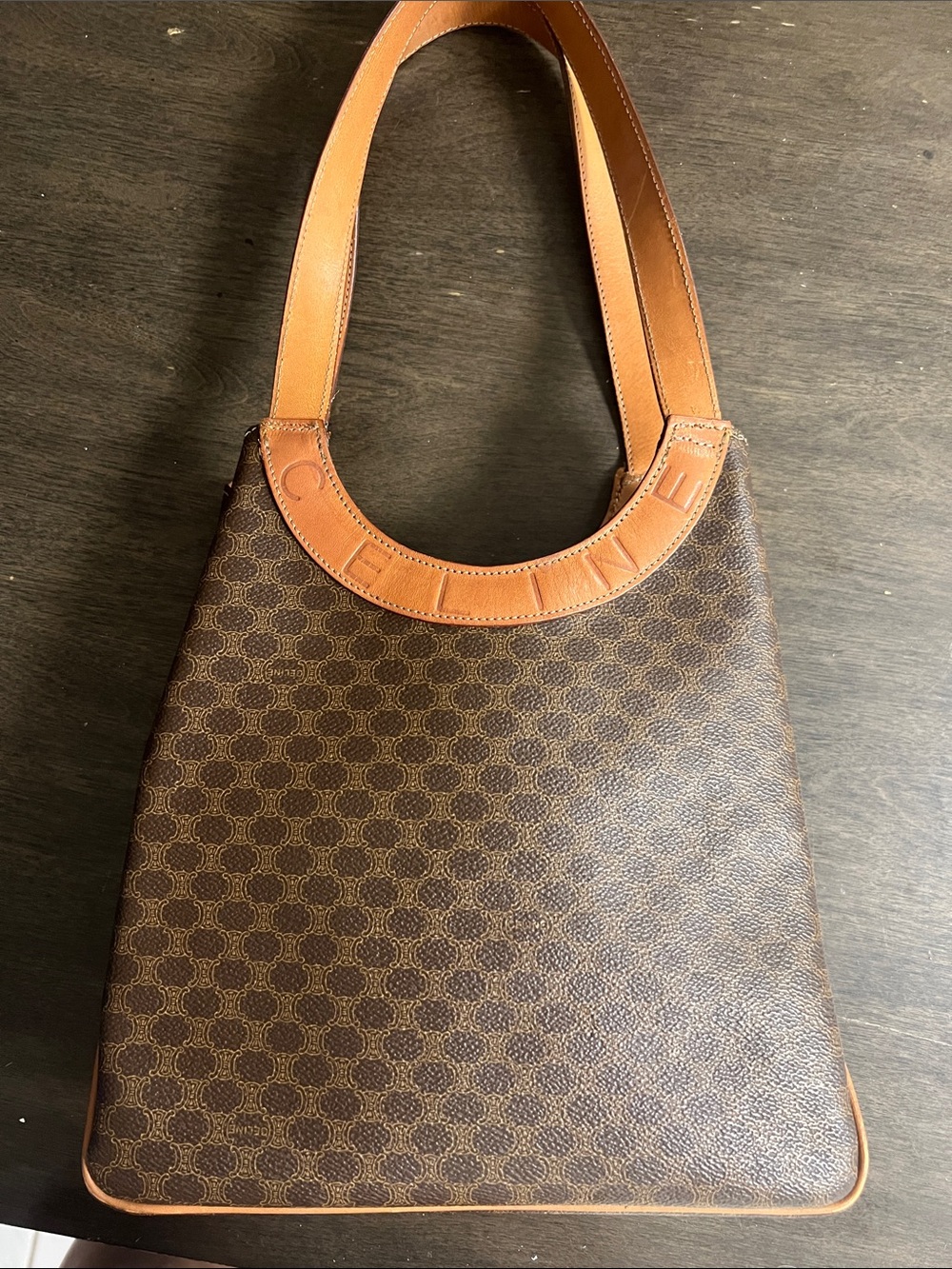 Celine Brown & Tan Monogram Canvas Shoulder Bag